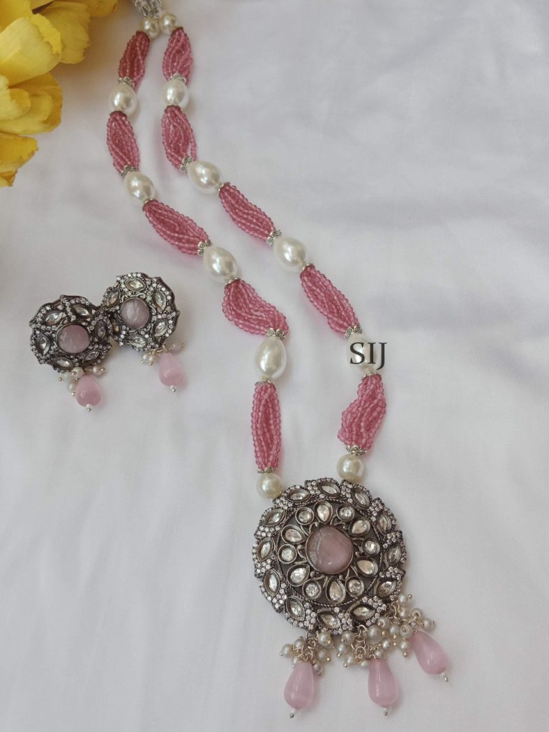 Ravishing Victorian Pink And Pearl Beads Necklace