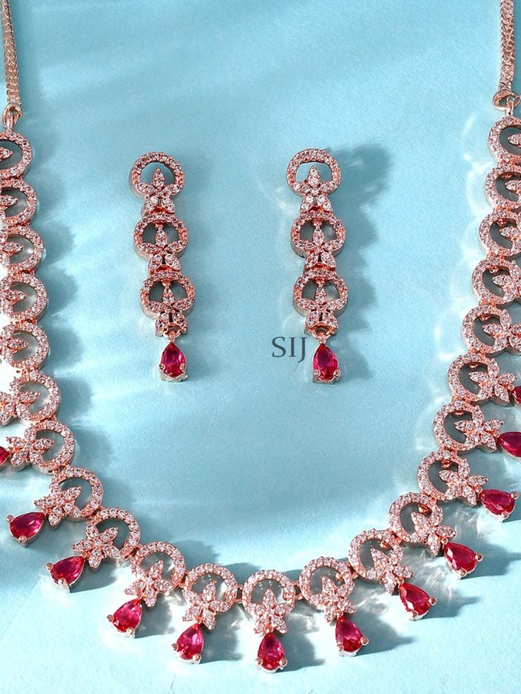 Red And White AD Stones Necklace Set