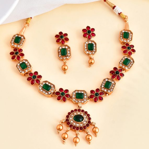 Red Green Kemp Stones Necklace Set
