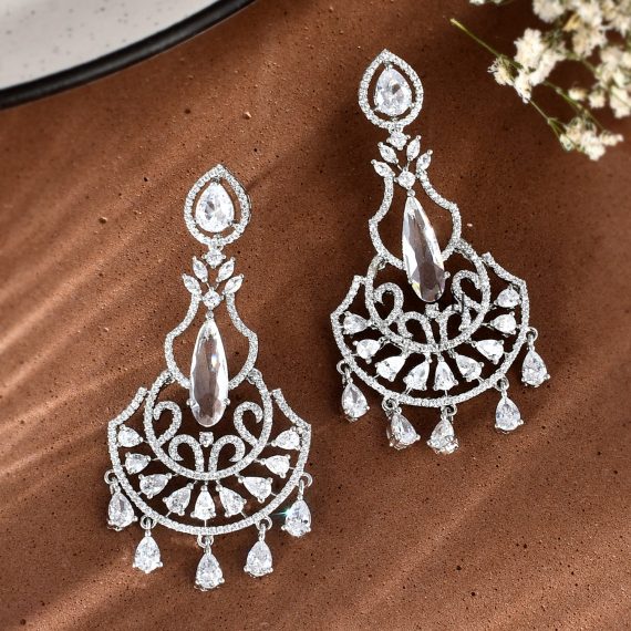 Silver Plated White AD Stones Earrings