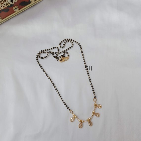 Sparkling Black Bead Mangalsutra Chain With AD Drop