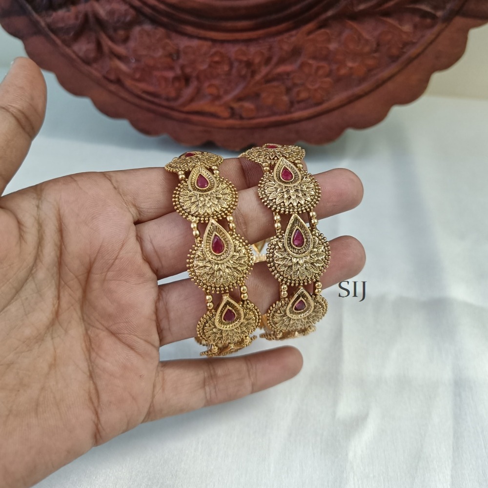 Sparkling Red Stone Gold Plated Bangles