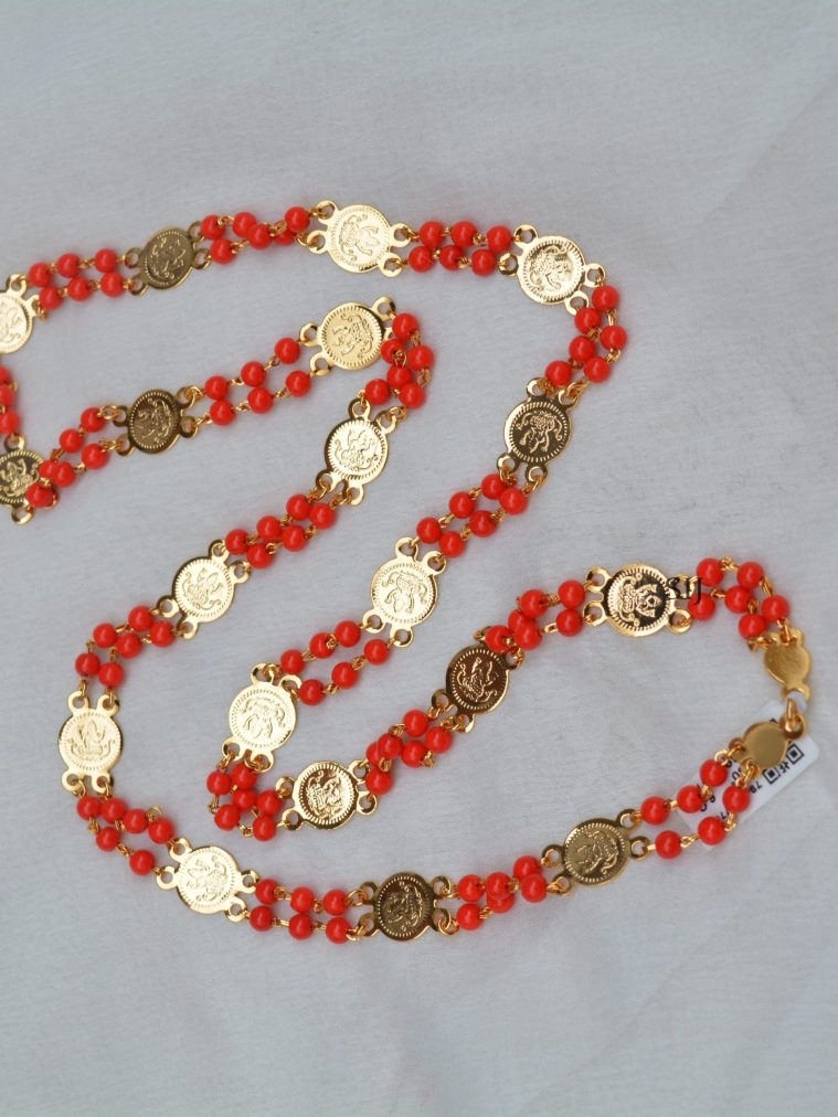 Stunning Coral Chain With Lakshmi Coins