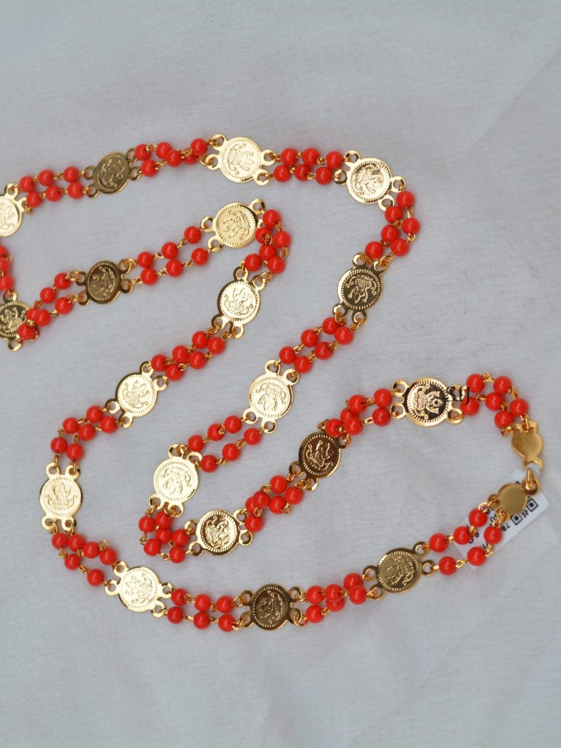 Stunning Coral Chain With Lakshmi Coins