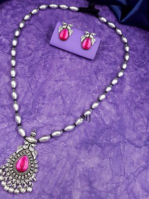 Stylish Barrel Beads German Silver Haram Set