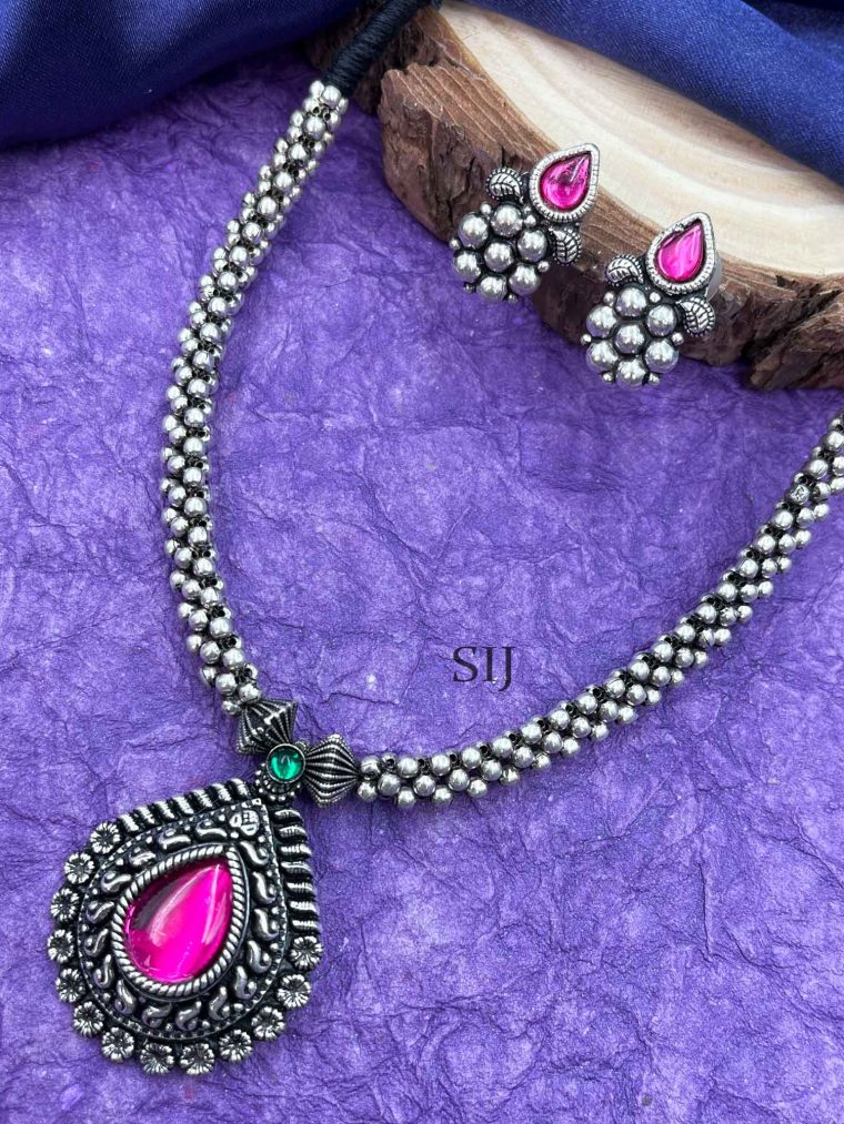 Thushi Drop Oxidised German Silver Necklace Set