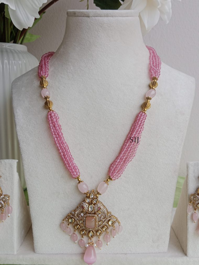 Elegant Beads with Victorian Pendant Stone Necklace