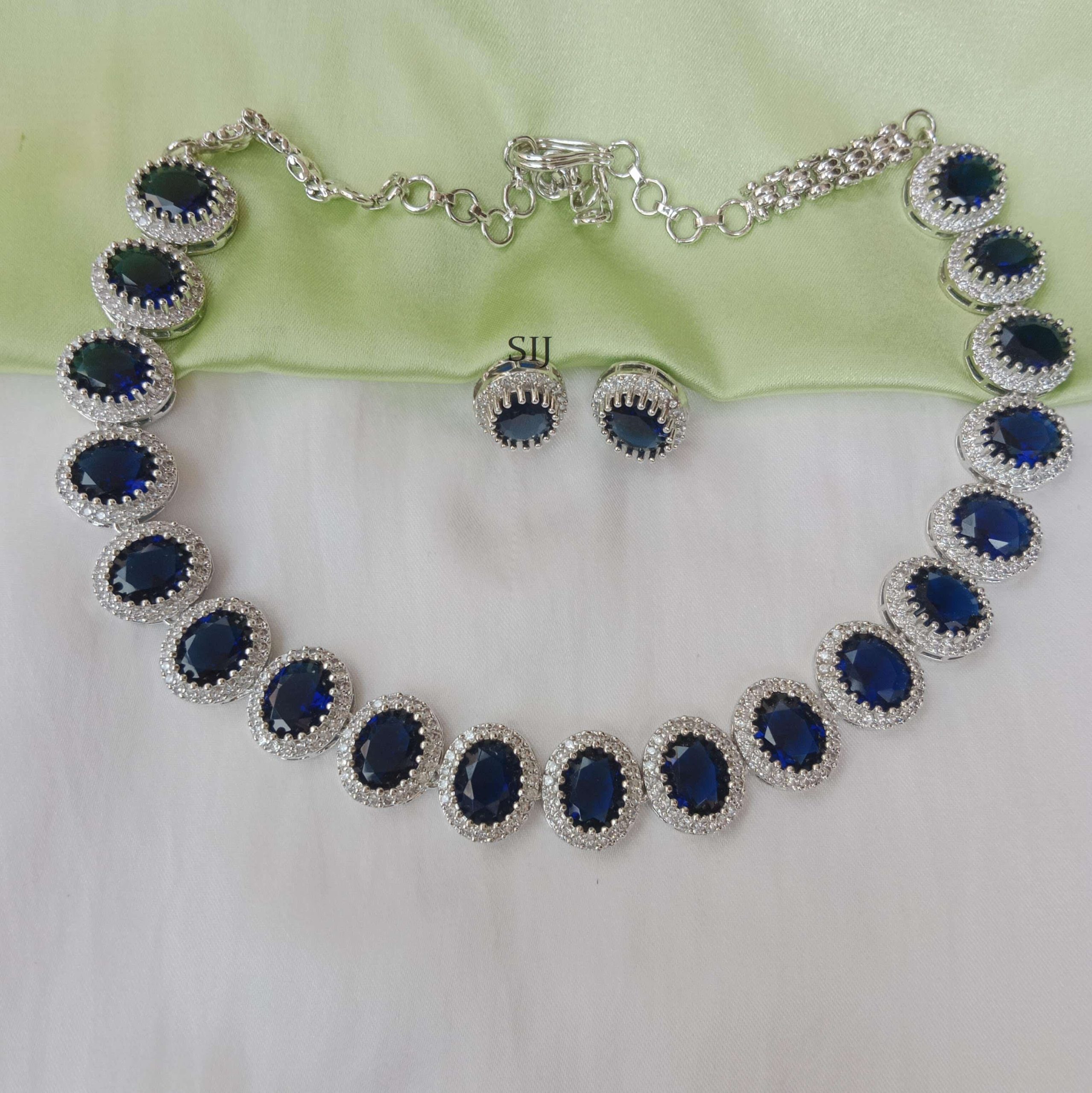 Alluring Oval Sapphires with AD Stones Necklace-1