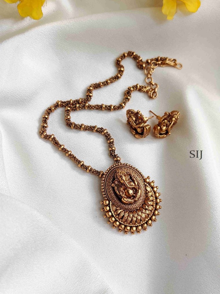 Antique Ganesha Finish Chain And Pendant Set