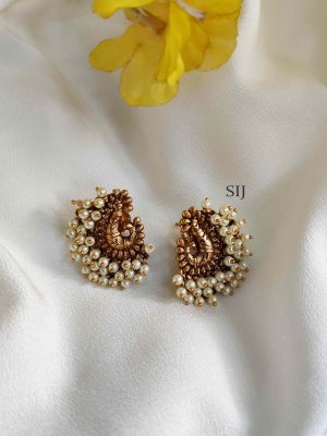 Attractive Crafted Peacock Motis Earrings with Pearl Bead-1