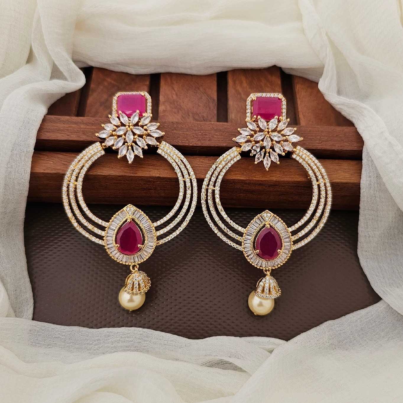Gorgeous Fancy Design CZ Earrings - South India Jewels