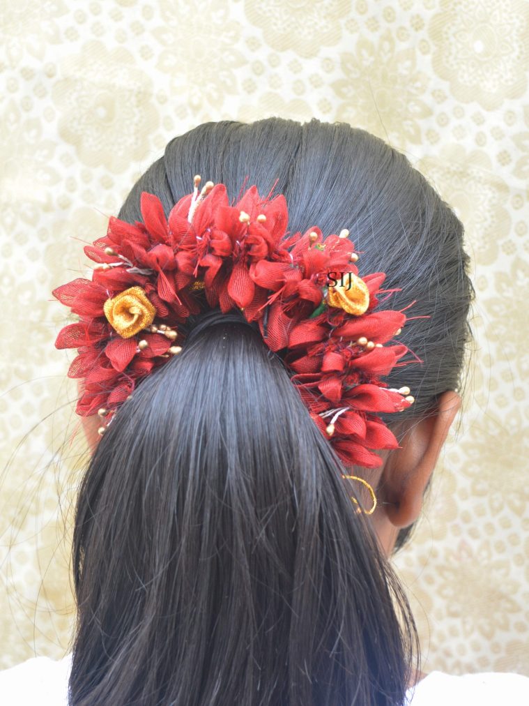 Attractive Gajra Red Artificial Flowers Hair Accessory