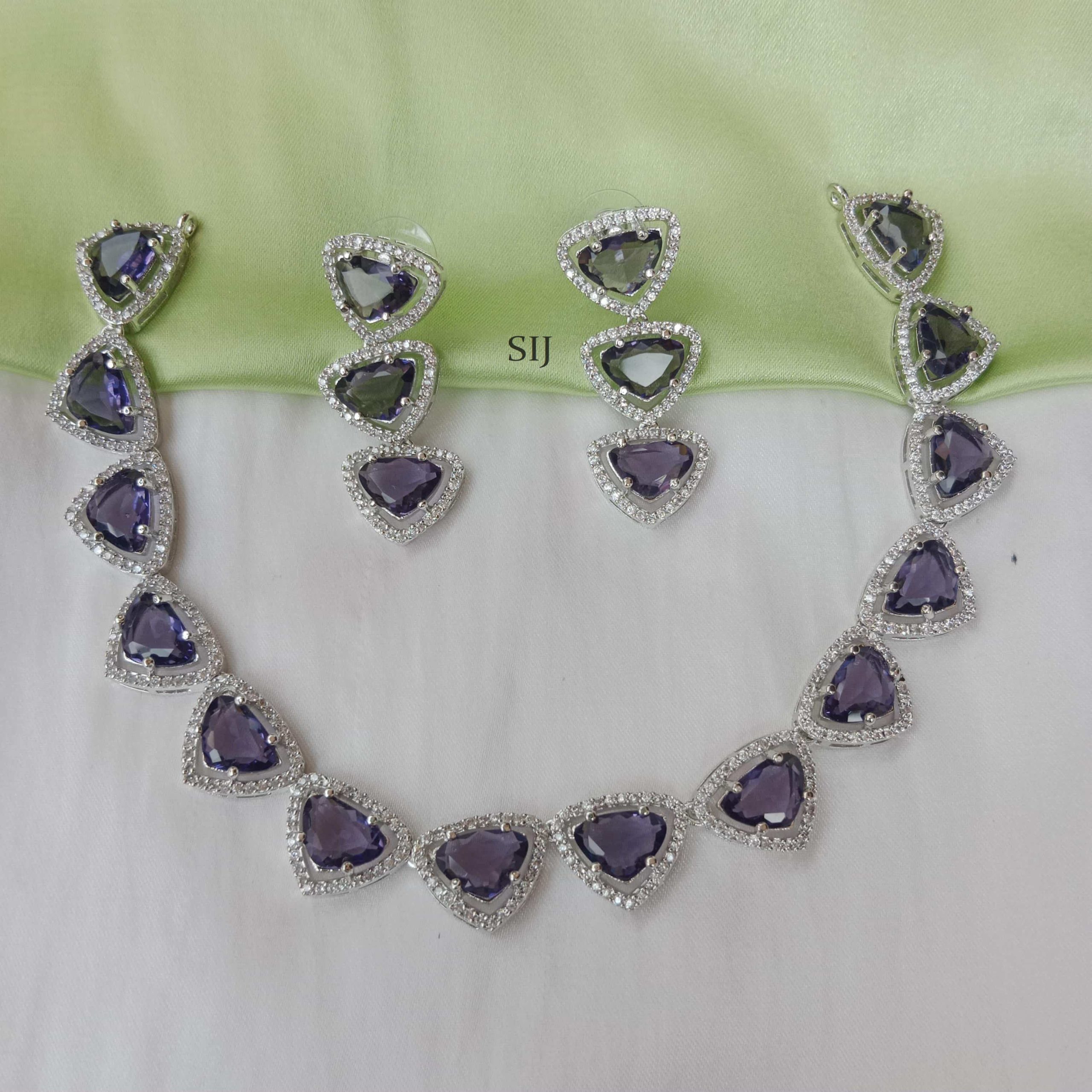 Attractive Triangle Design Purple Stones Necklace-