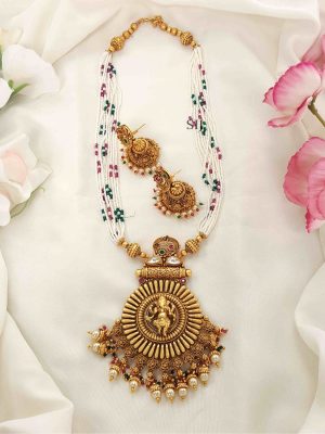 Beautiful White Beads Haram with Dancing Vinayaka Pendant