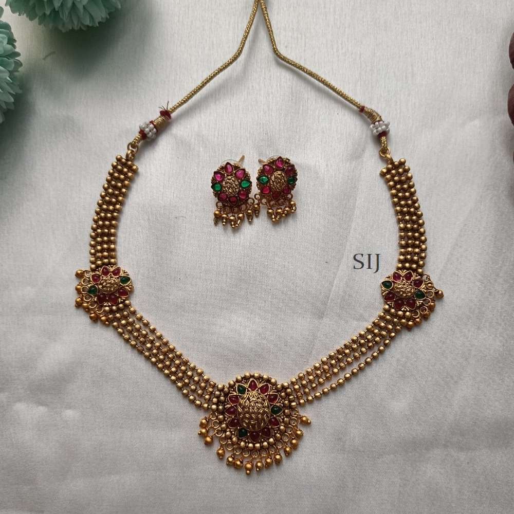 Beautiful Ruby and Green Gold Beats Necklace Set