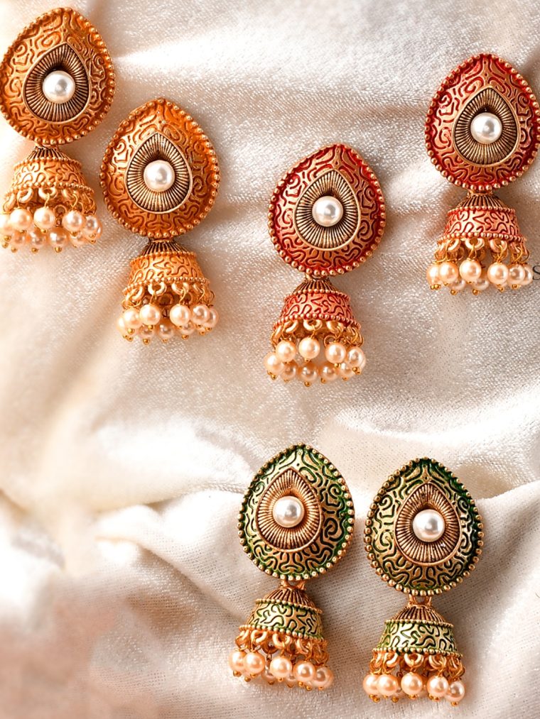 Beautiful Meenakari Small Jhumkas