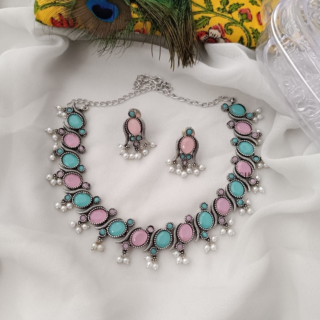 White Finish Blue Stone Necklace Set In Sterling Silver Design by Fine  Silver Jewels at Pernia's Pop Up Shop 2024