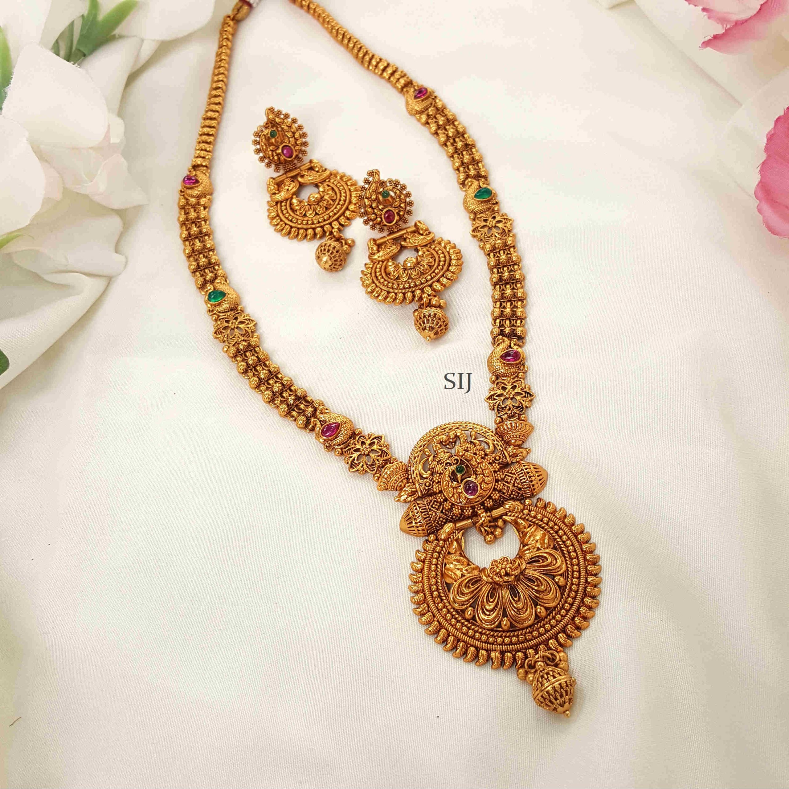 Classic Peacock Motifs Pendant Haram - South India Jewels
