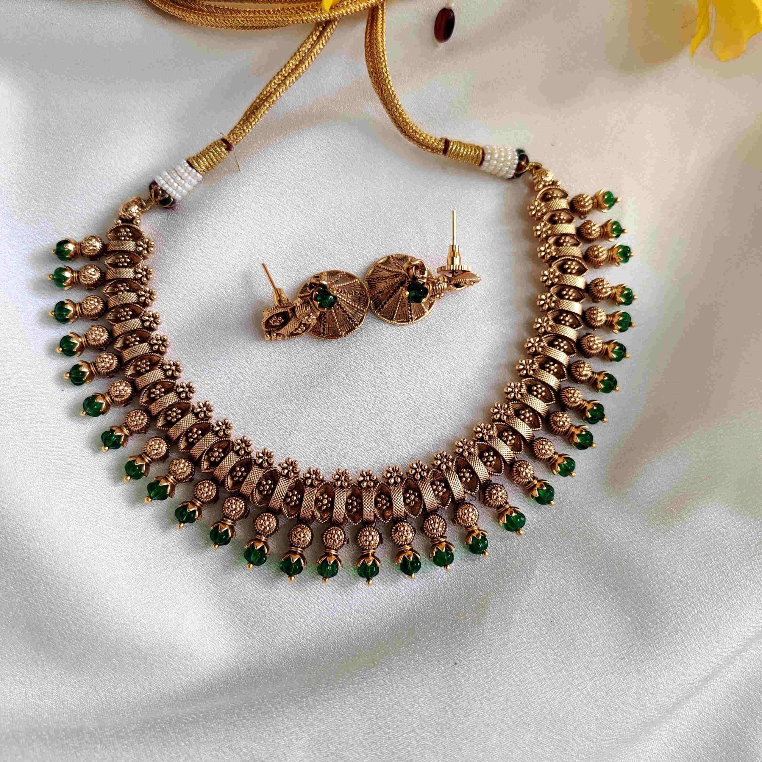 Gold Plated Green Beads Long Necklace – Silvermerc Designs