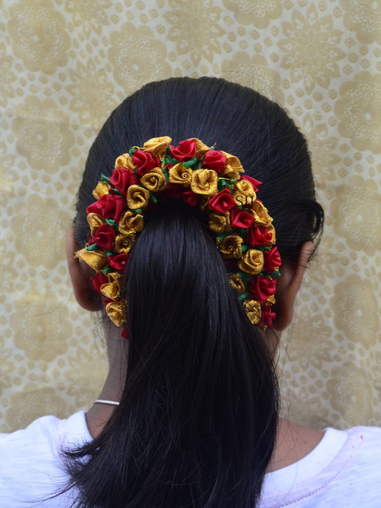 Gajra Gold and Red Artificial Roses Hair Accessory