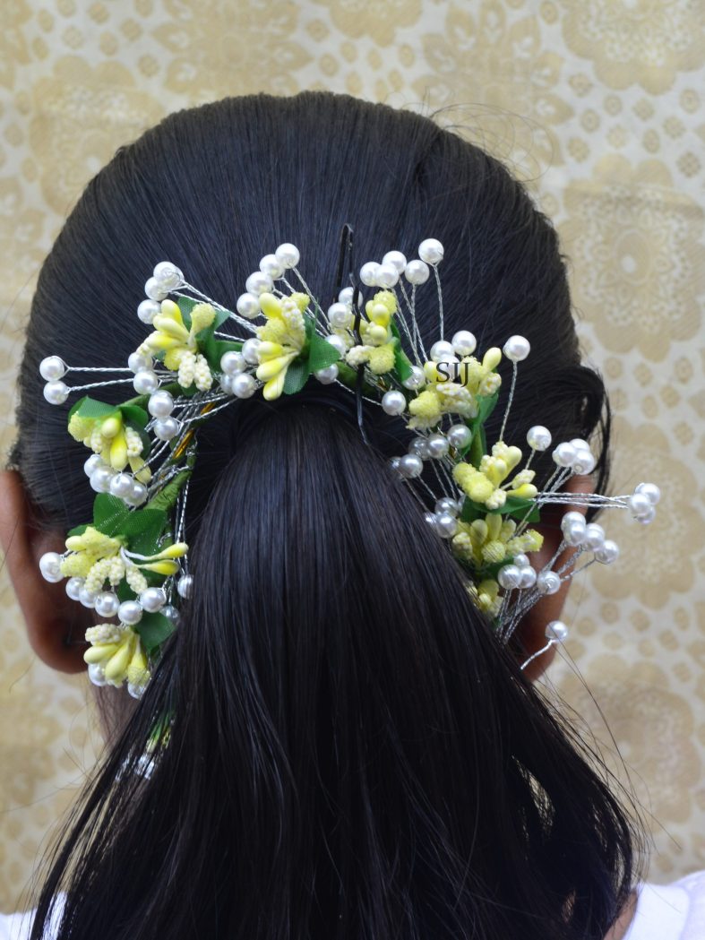 Gajra Yellow Artificial Flower With Peals Hair Accessory