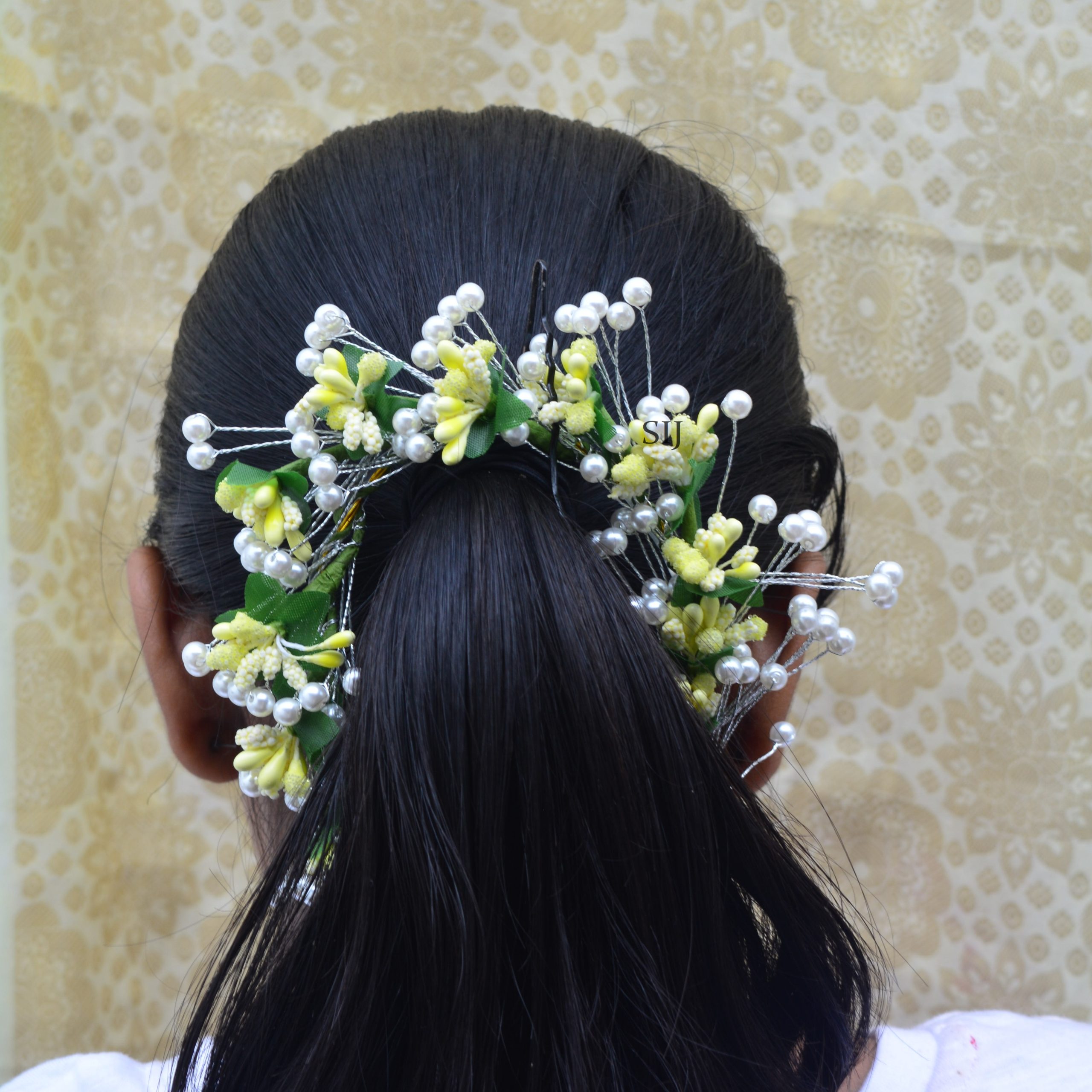 Gajra Yellow Artificial Flower With Peals Hair Accessory