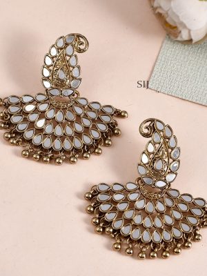 Mango Design Mirror Studded Chand Bali Earrings Gold -1