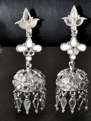 Mirror Studded Drop Earrings with Small Jhumkas