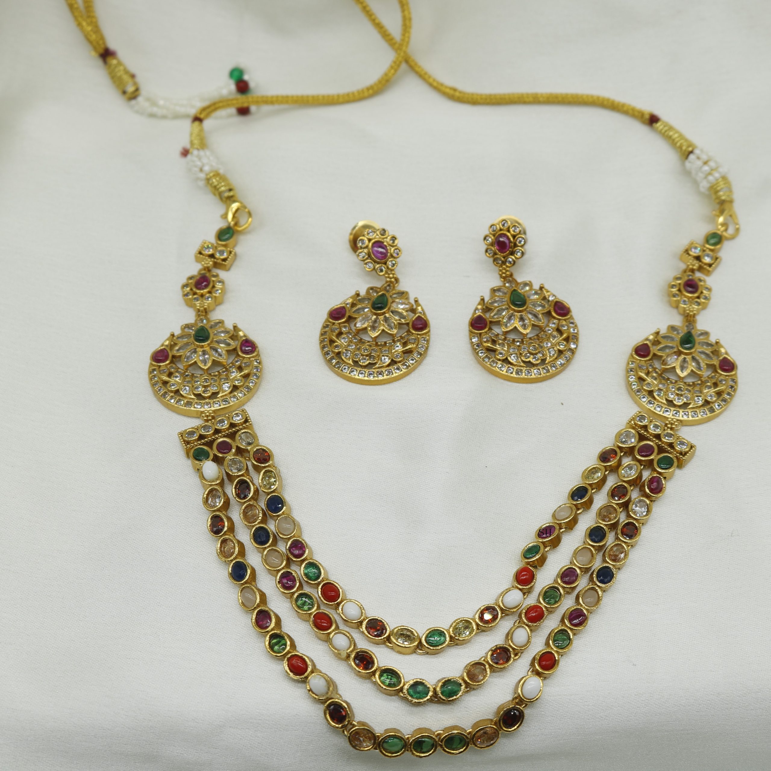 Navaratna Stone Exclusive Design Necklace - South India Jewels