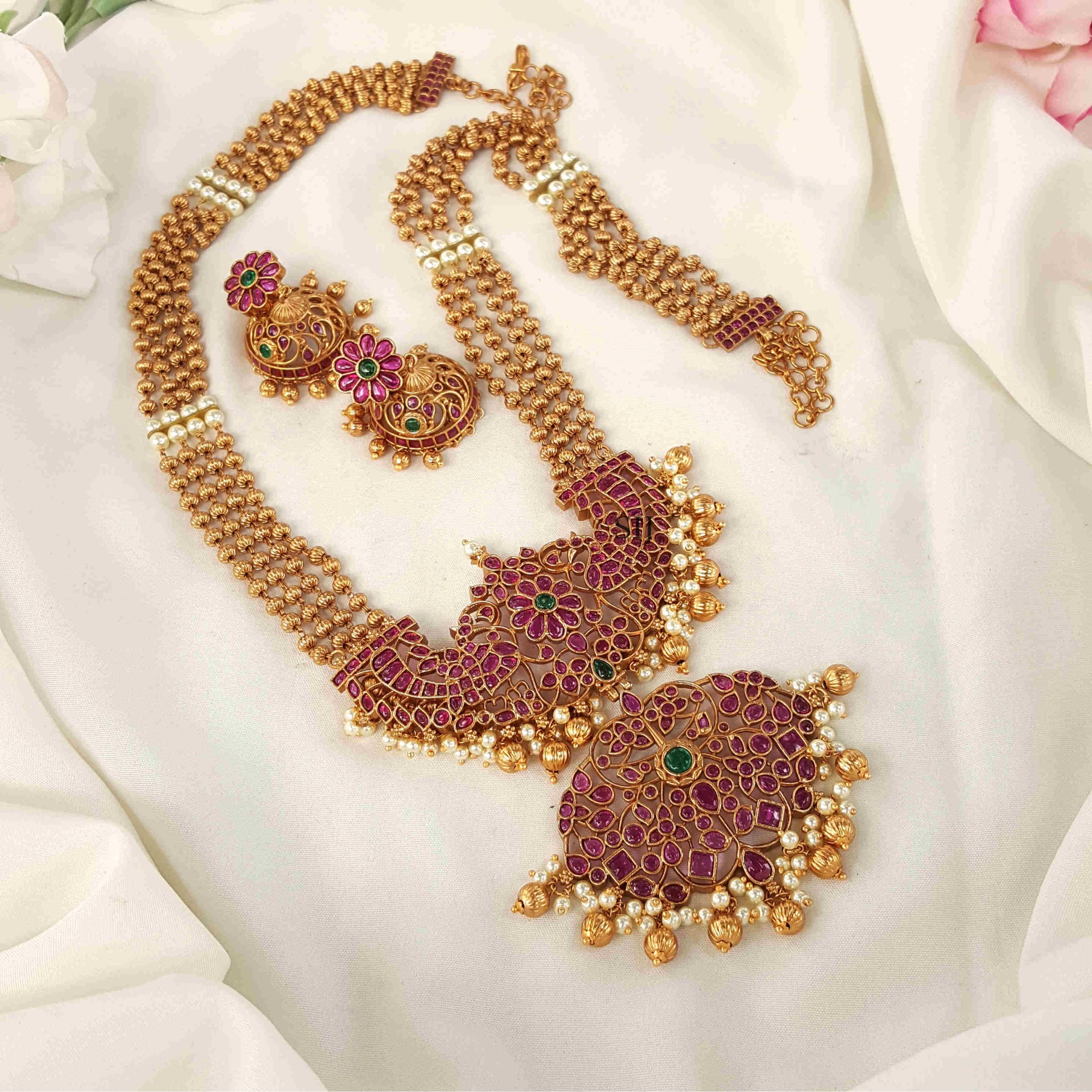 Pretty Peacock Design Haram - South India Jewels