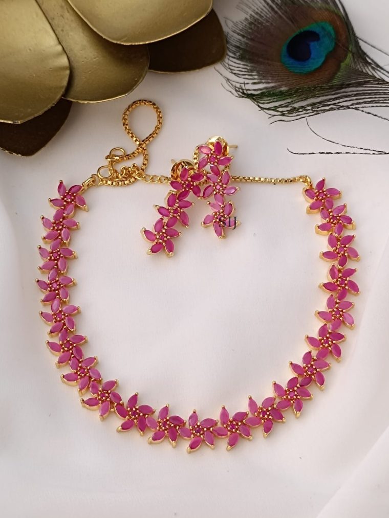 Pretty Ruby CZ Gold Polish Necklace