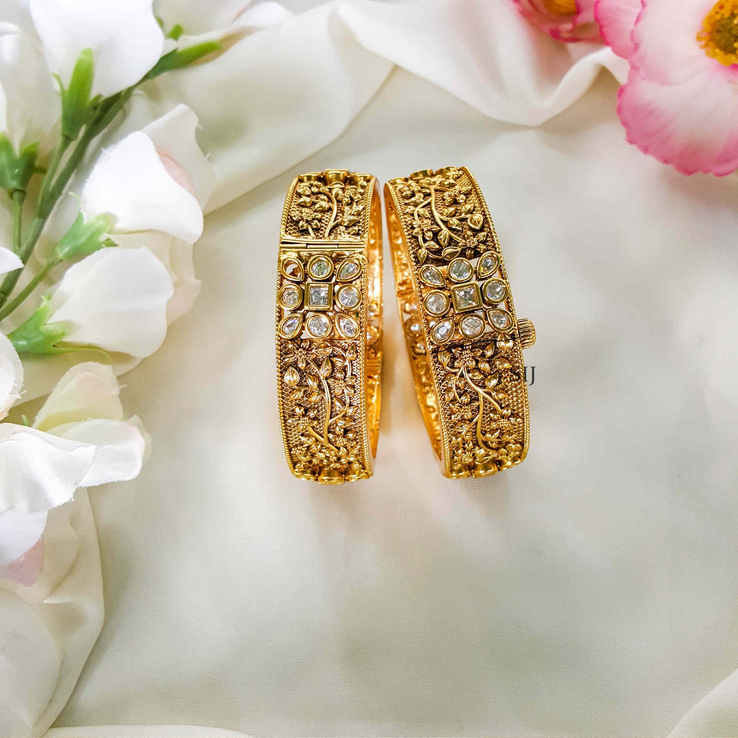 Stunning Floral Crafted AD Stone Openable Bangles