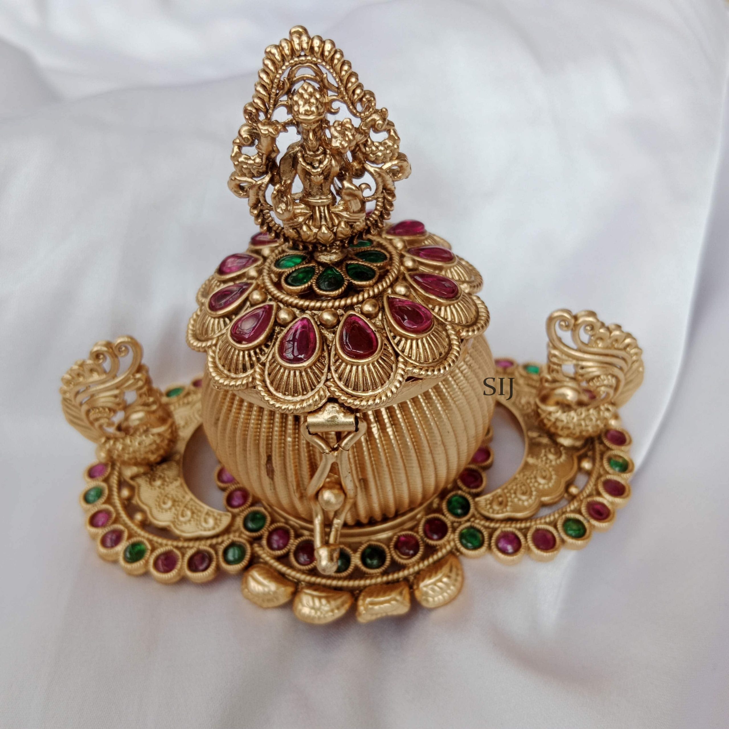 Traditional Lakshmi Kumkum Box with Peacocks