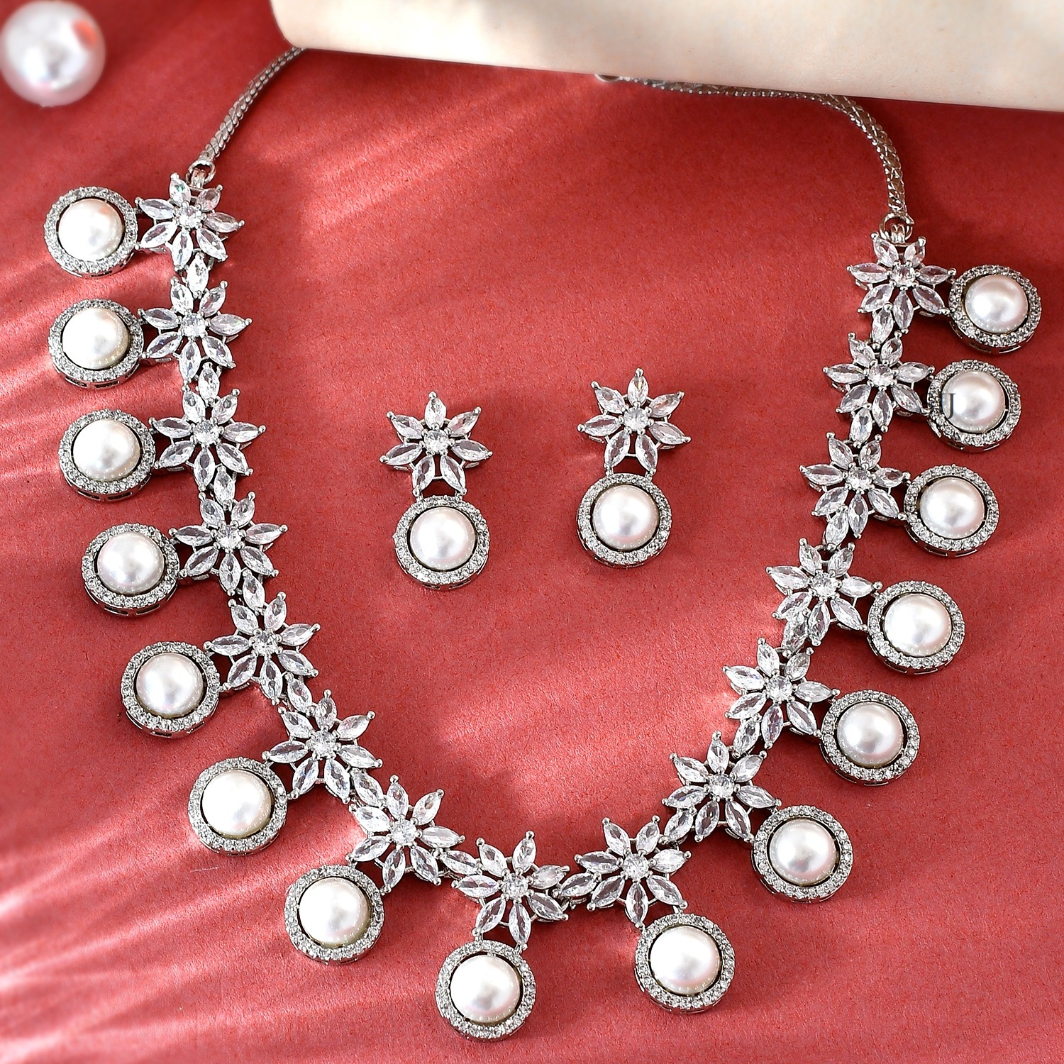 White American Diamond Brilliant Cut Necklace set-1