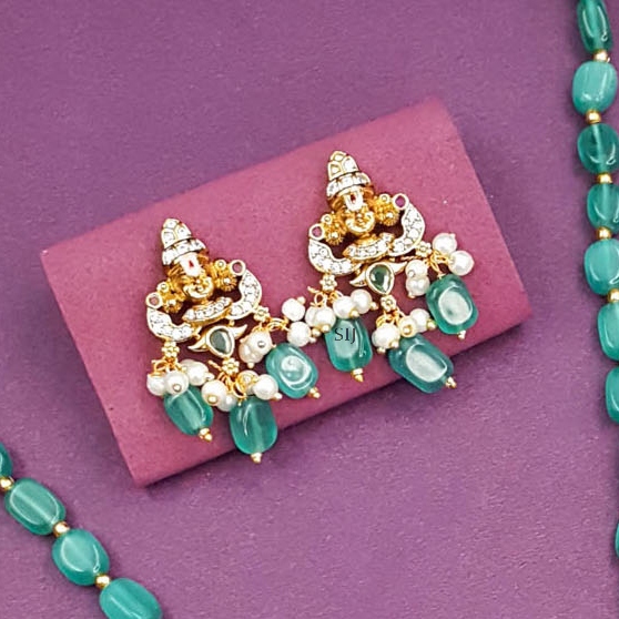 Traditional Balaji Design Moissanite Beads Victorian Haram Teal