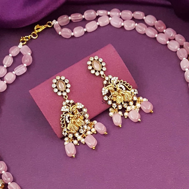 Classic Krishan Design 2 Layer Moissanite Beads Victorian Haram Pink