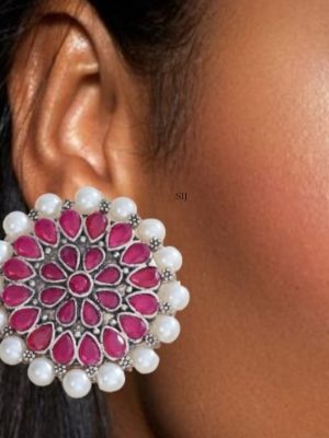 German Silver Pink Round Earrings