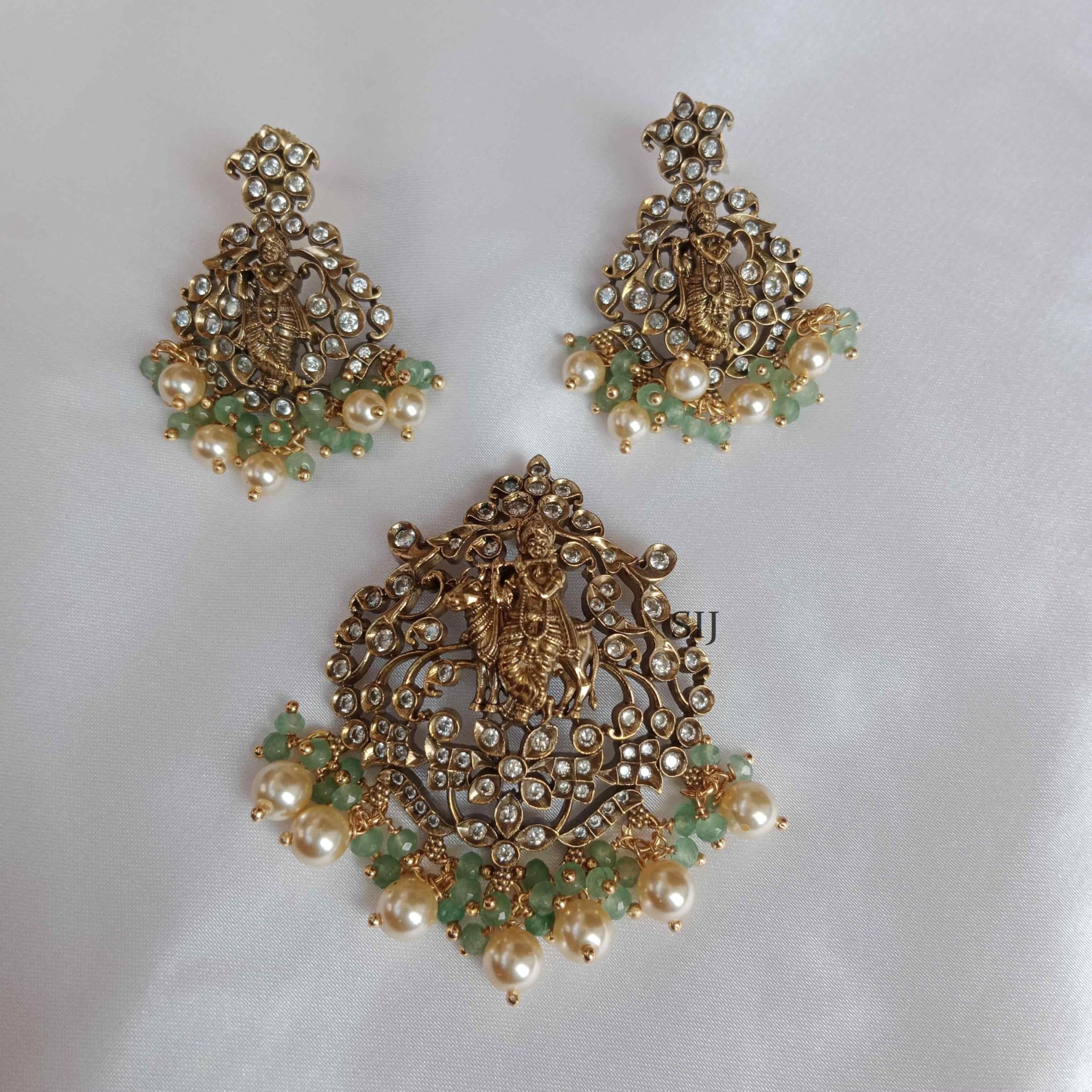 Elegant Krishna Pendant Set - South India Jewels