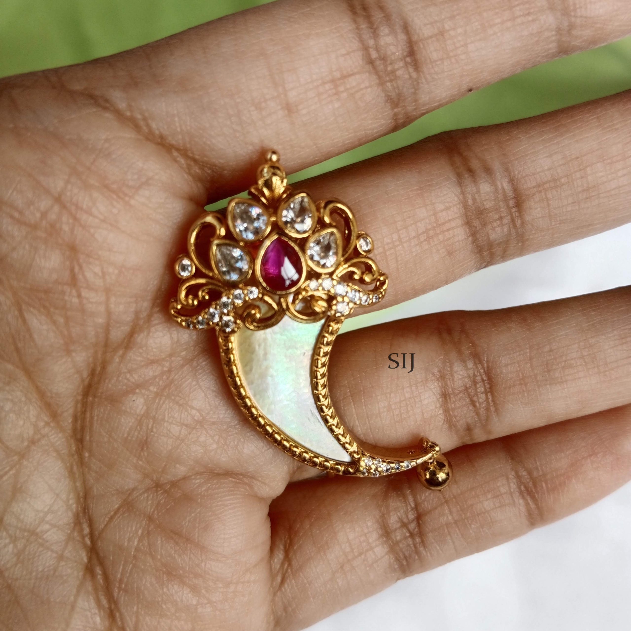 Gold Plated Lakshmi Tiger Nail Pendant Chain - South India Jewels