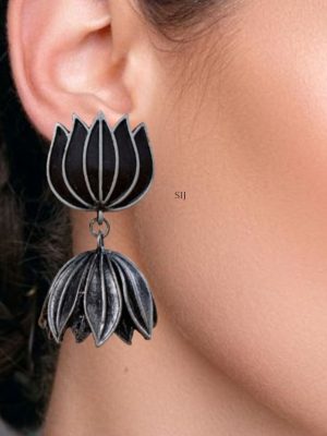 German Silver Flower Design Jhumkas