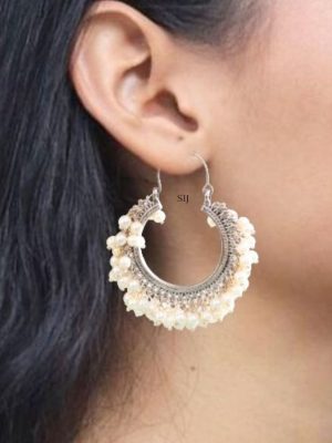 German Silver Pearl Hoop Earrings