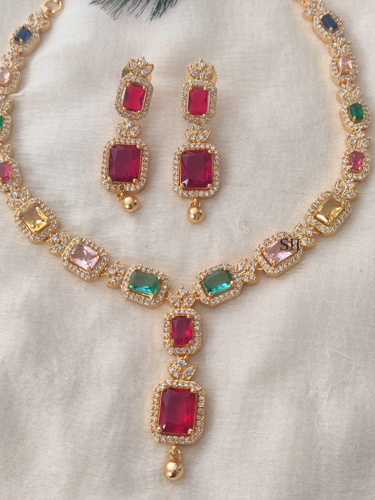 Elegant Gold Plated Navaratna Necklace