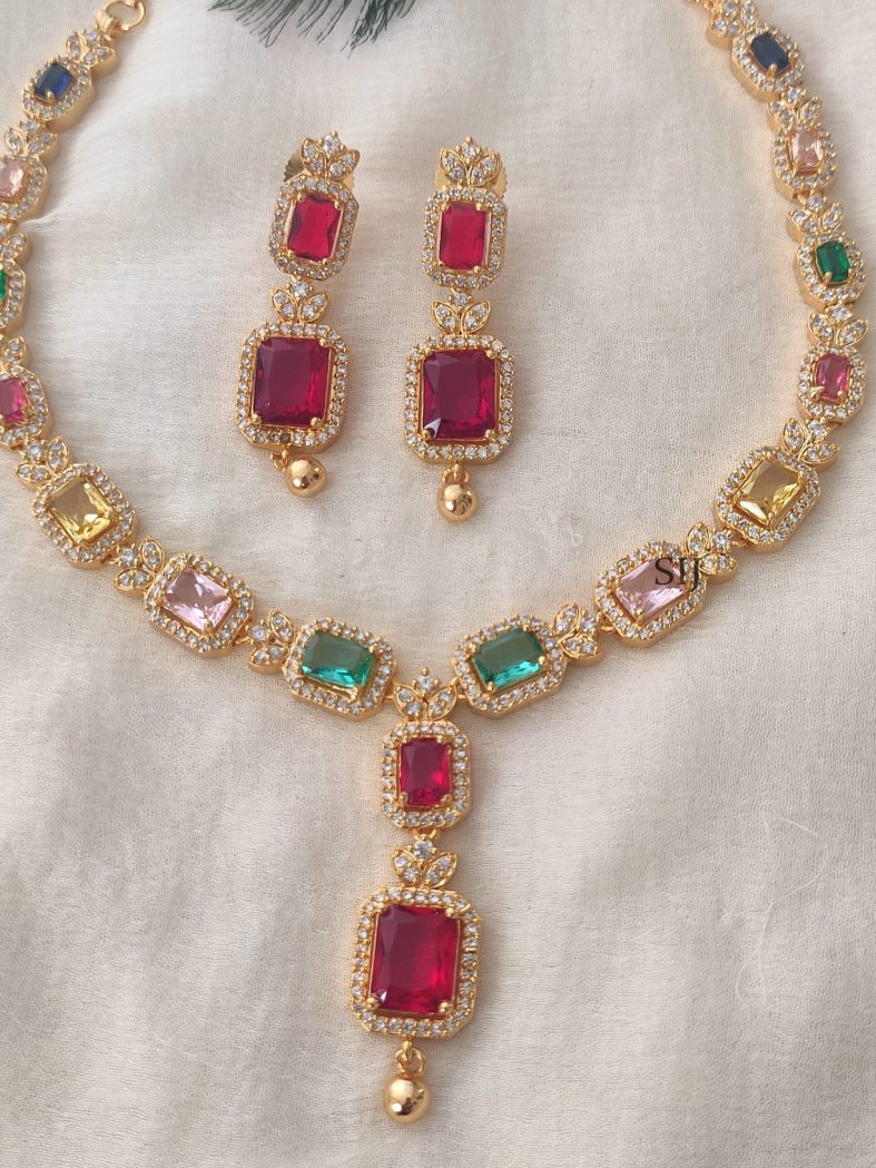 Elegant Gold Plated Navaratna Necklace