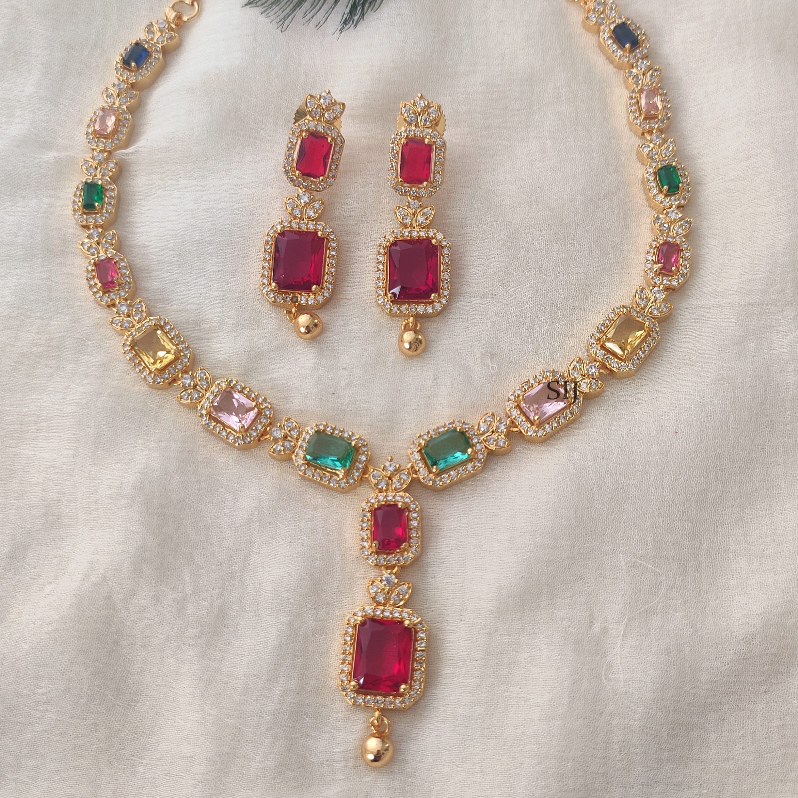 Elegant Gold Plated Navaratna Necklace