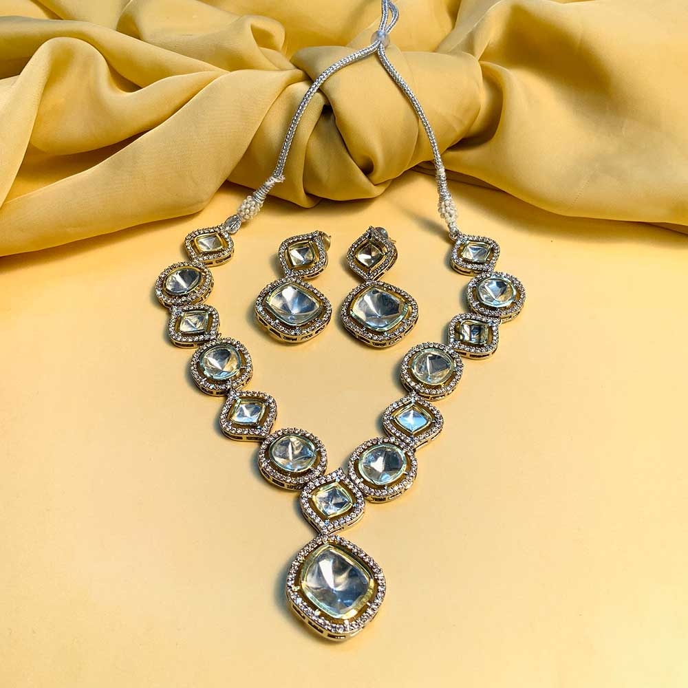 Twinkling Silver Plated Polki Necklace