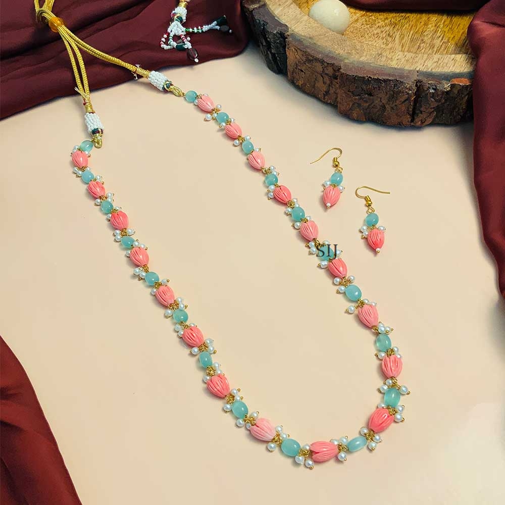 Alluring Gold Plated Pink Beads Mala