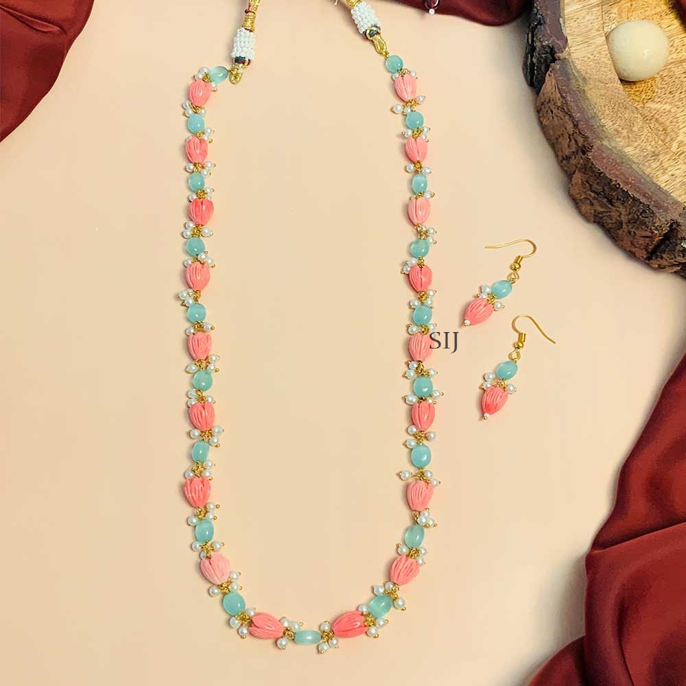 Alluring Gold Plated Pink Beads Mala