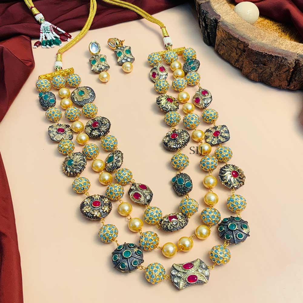 Sparkling Gold Plated Jaipuri Ball Long Necklace