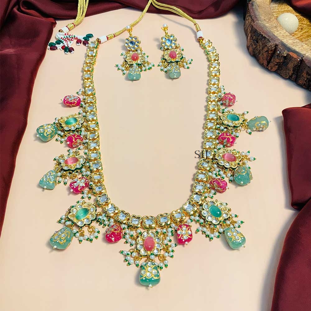 Twinkling Gold Plated Jaipuri Stone Long Necklace