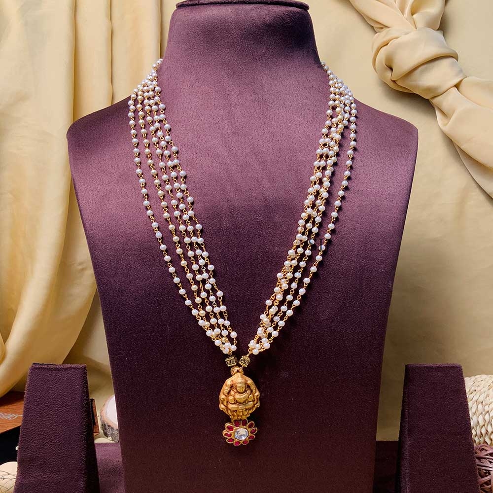 Cute Gold Plated Pearl Long Necklace